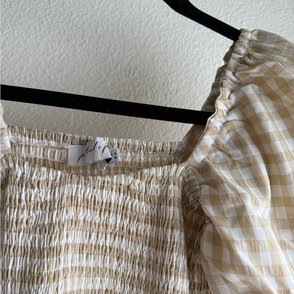 Petal & Pup Beige Gingham puffy sleeve Midi Dress - Picture 6 of 6